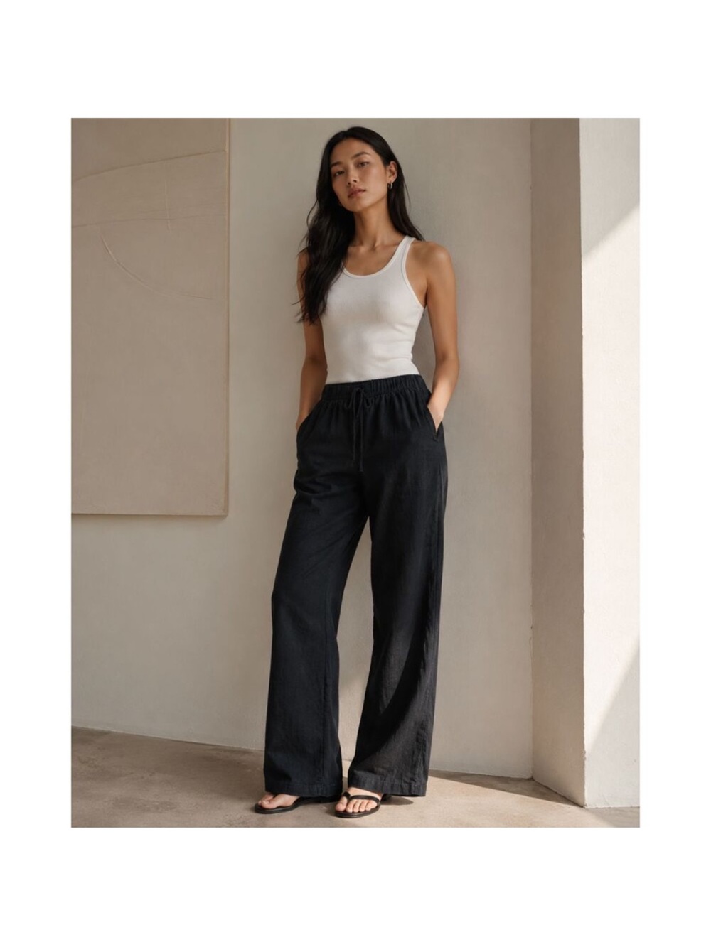 ARITZIA Babaton The Group Black Linen Pants Trousers wide leg Size M